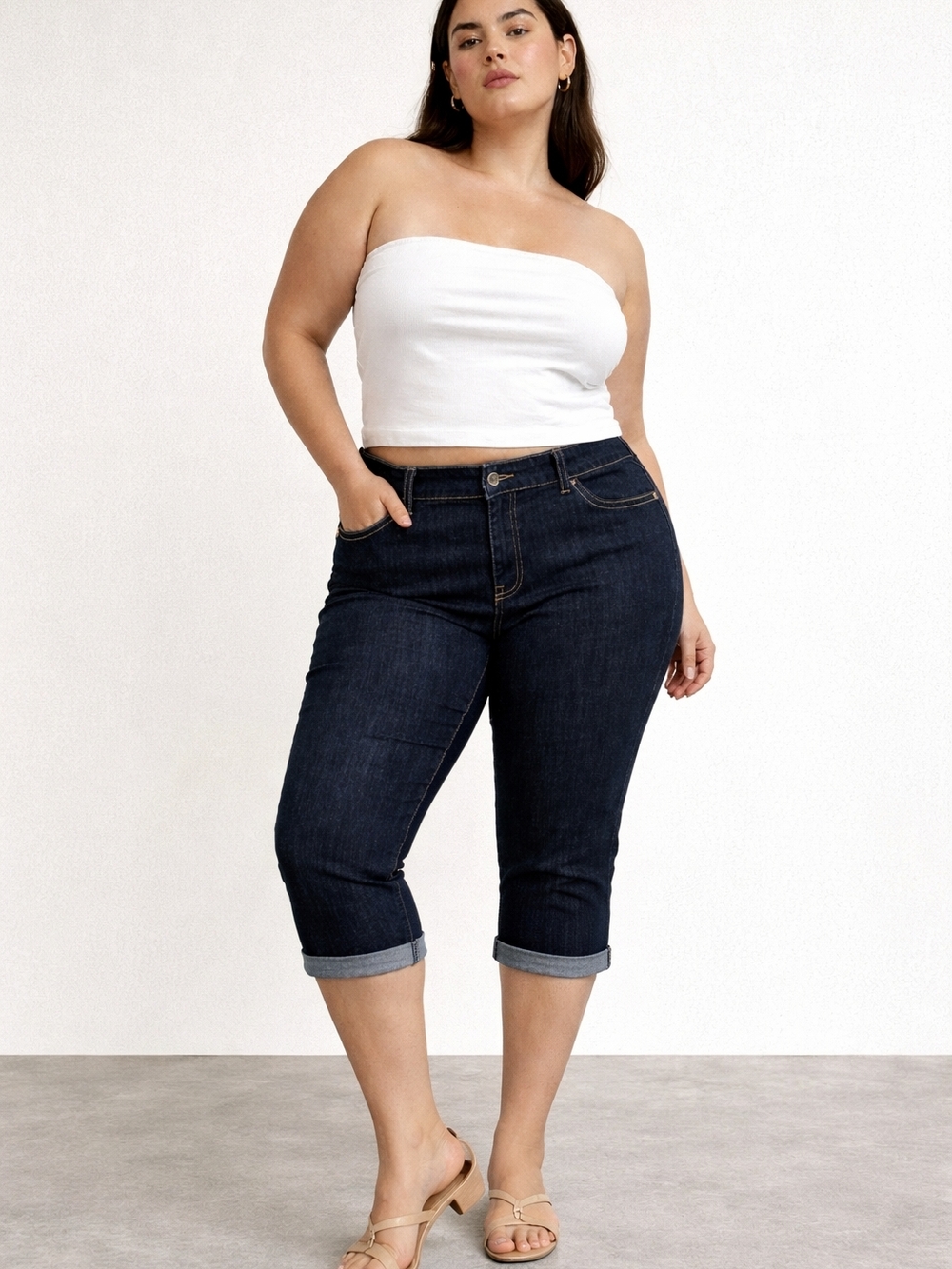 MXM Dark Wash Denim Capri Jeans Size 16 CuffedStretch Festival Cleangirl Western